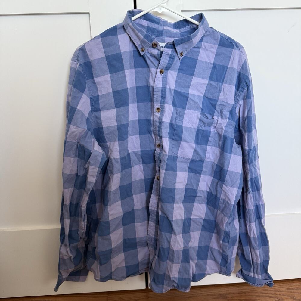 Old Navy Everyday Shirt Slim Fit Built-In Flex Plaid Blue Light Purple Men's XL